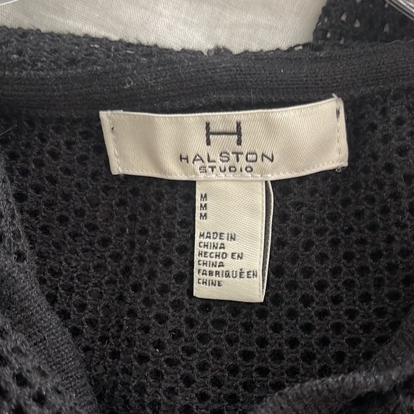 H Halston V-neck Mesh Sleeveless Hoodie Black Medium - Picture 11 of 11